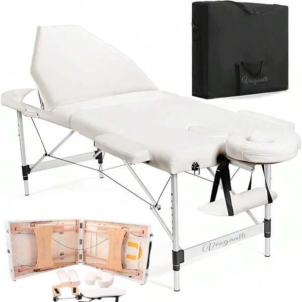 Tragbare Massageliege - 3-teilige Aluminium klappbare Kosmetikliege für Reiki Therapie, Behandlungen, Salon und Heilung - Metall-Kopfstütze / mit Tragetasche