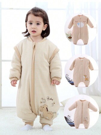 Barn Quiltad sovsäck för fyra säsonger Spädbarn Småbarn Pojke Flickor Avtagbar ärm Delad ben Randig Tryckt Sovsäck En Piece Sovsäck