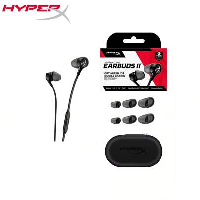 HyperX HyperX Cloud Earbuds II – 14mm Drivers, Four Eartips, Hard-Shell Carrying Case, Low-Profile 90° Plug, 3.5mm Plug, Built-In Microphone, Multi-Function Button, PC, Mobile
