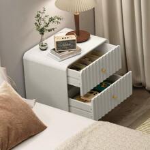 Modern Nightstand Set Of 2 With 2 Drawers & Gold Metal Handle, Fluted Bed Side Table, White Wood End Table With Storage For Bedroom, Living Room - 白色 - 查看 3