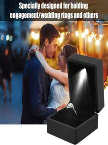 奢华LED戒指首饰盒，适用于求婚、婚礼、订婚、圣诞节等场合……带灯LED戒指首饰礼盒，男女皆宜，尤其适合女孩。盒子尺寸 - 黑色 - 查看 10
