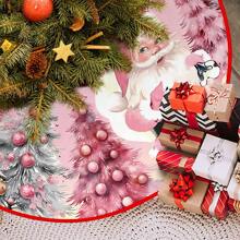 1 pièce Jupe pour sapin de Noël avec impression du Père Noël rose, bonhomme de neige et arbre de Noël. Décoration pour fête de Noël. Tapis de jupe de sapin de Noël, meilleur cadeau