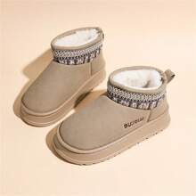 Bottes de neige femmes avec décoration brodée, style minimaliste, semelle épaisse. Doublure en fourrure chaude, confortable pour le porter à l'intérieur/extérieur en hiver