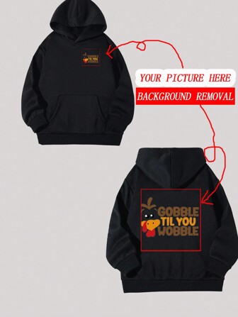 Felpa con cappuccio da ragazza personalizzata con motivo a tacchino di Ringraziamento sul davanti e sul retro, con tasche, adatta per l'autunno/inverno