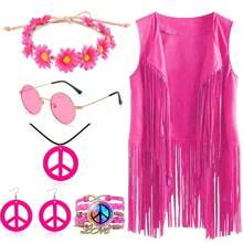 Conjunto de 6 piezas de accesorios y ropa de disfraz hippie para mujer, atuendo de fiesta de los años 60 y 70 para carnaval, fiesta de disfraces y baile de graduación de Halloween