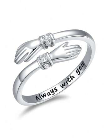 BALMORA 1pc S925 Sterling Silver Zirconia Engraved Ring, Always With You Ring, Open Ring, Give To Friends, Give To Family