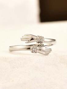 BALMORA 1pc S925 Sterling Silver Zirconia Engraved Ring, Always With You Ring, Open Ring, Give To Friends, Give To Family