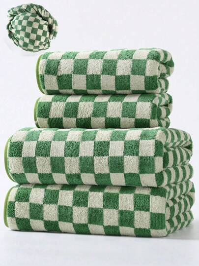 1pc Checkerboard Coral Fleece Quick-Dry Soft Absorbent Checkerboard Printed Towel, Thin, Non-Shedding, Suitable For Home, Adults, Couples, Face Towel 34"X75" Or Bath Towel 70"X140", 1 Towel Set
