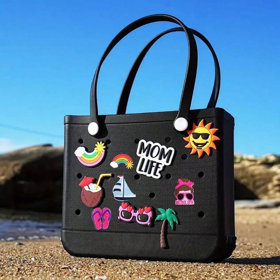 Summer New EVA Beach Bag, Rubber Tote Bag, Waterproof Washable Tip Proof Durable Open Tote Bag, Super Large Capacity Suitable For Shopping, Grocery Shopping, Travel, Parties, Outdoor Activities, Beach Seaside
