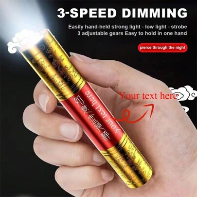 1pc Mini Rechargeable LED Flashlight Monkey King Carving Dragon Golden Zoom Torch Portable Emergency Flashlight Outdoor Camping, Camping Accessories