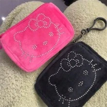 Sanrio 1 szt. Sanrio Hello Kitty Cute Cartoon przenośna portmonetka na monety, wysokiej jakości pluszowa mini przechowalnia, czarna torba na klucze