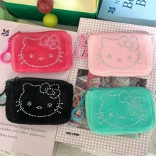 Sanrio 1 szt. Sanrio Hello Kitty Cute Cartoon przenośna portmonetka na monety, wysokiej jakości pluszowa mini przechowalnia, czarna torba na klucze