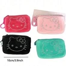 Sanrio 1 szt. Sanrio Hello Kitty Cute Cartoon przenośna portmonetka na monety, wysokiej jakości pluszowa mini przechowalnia, czarna torba na klucze