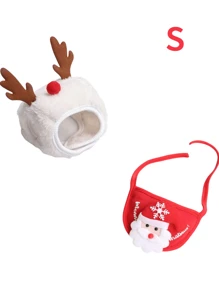 2pcs/Set Christmas Pet Hat & Bib Set, Cat Clothes & Dog Bibs For Winter, Fits 8-15 Lbs Pets