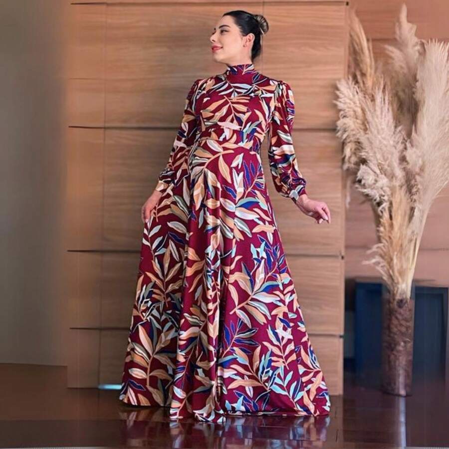 Long Dress With Sleeves Elegant Evangelical Fashion Discreet Well-Behaved - Đỏ - Xem 1