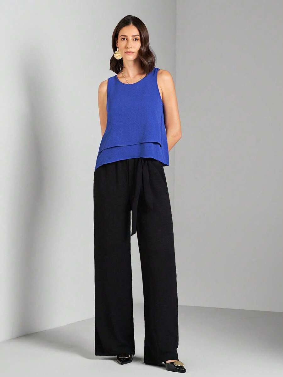 FASHION MIX PREMIUM Tank Top Plain Fabric Elegant Two Layers Tailoring - Màu xanh lam - Xem 1