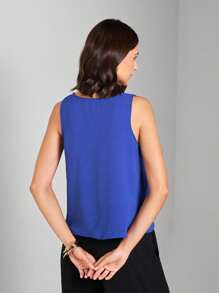 FASHION MIX PREMIUM Tank Top Plain Fabric Elegant Two Layers Tailoring - Màu xanh lam - Xem 2