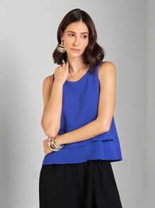 FASHION MIX PREMIUM Tank Top Plain Fabric Elegant Two Layers Tailoring - Màu xanh lam - Xem 3