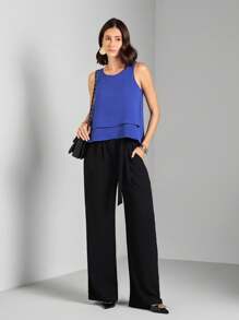 FASHION MIX PREMIUM Tank Top Plain Fabric Elegant Two Layers Tailoring - Màu xanh lam - Xem 5