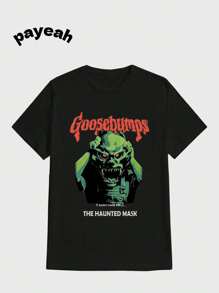 Payeah Haunted Mask T-Shirt  Casual Digital Print  Pure Heavy Cotton T Shirt - Black - View 1