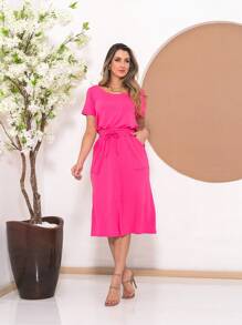 Sweatshirt Set Of Blouse With Slit Skirt C3015 - 西瓜粉 - 查看 1
