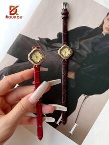 DOUKOU 1PC新款时尚女士手表女小众四叶草学生派对皮带简约高级感韩国跨境版 - 金色 - 查看 3