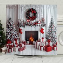Bộ 1/4 tấm rèm tắm Giáng sinh mùa đông Bộ lò sưởi Cây thông Noel Vòng hoa Quà tặng Rèm tắm màu đỏ Polyester chống thấm nước Có thể giặt được Cho Giáng sinh Ngày lễ Phòng tắm Trang trí nhà tắm với 12 móc Thảm tắm chống trượt hình chữ U Thảm che nắp bồn cầu Trang trí phòng tắm - Đỏ - Xem 3