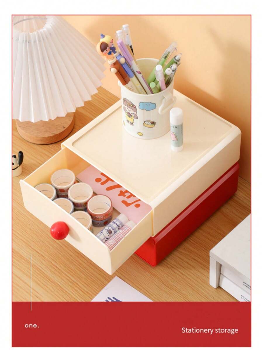 1pc Dopamine Decor Multi-Functional Storage Box, Desk Organizer, Drawers For Office, Foyer, Dust-Proof Design, Stackable