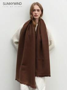 1pc Women's Solid Color Polyester Versatile Scarf, Suitable For Commuting And Daily Use - Rust - View 2