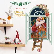圣诞快乐墙贴，圣诞老人圣诞丝带墙贴，DIY绿叶语录新年快乐墙贴，可移除圣诞麋鹿窗贴，圣诞节假日派对装饰用品（4种款式） - 彩色 - 查看 8