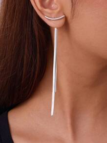 1pair Fashionable Metal Snake Bone Drop Long Dangle Earrings - Silver - View 3