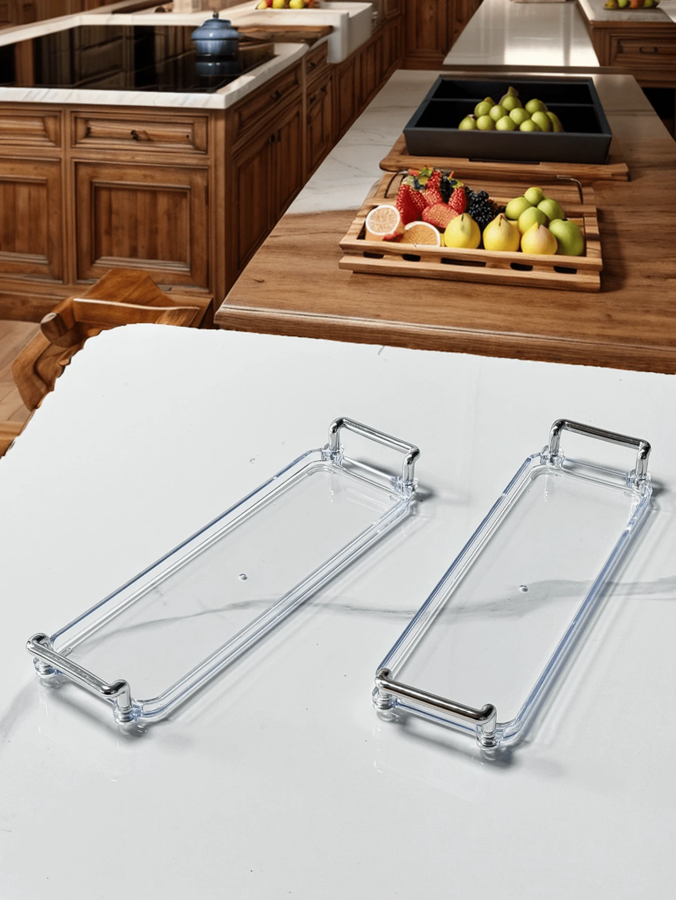 1 pieza Bandeja de servir con diseño de doble asa, plato para aperitivos, para la mesa de comedor - transparente - Ver 1