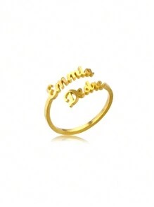 Personalized Couples Adjustable Stainless Steel Rings With Double Names, Luxury Gold Color For Date Rings, Valentine's Day Gift Valentines