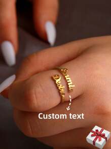 Personalized Couples Adjustable Stainless Steel Rings With Double Names, Luxury Gold Color For Date Rings, Valentine's Day Gift Valentines