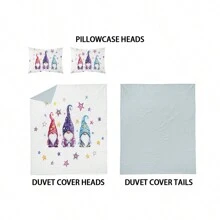 Bộ chăn ga gối 3 món in hình ngôi sao và chú lùn, Bộ chăn ga gối 100% polyester, 1*chăn ga+2*vỏ gối, Không lõi, Chăn ga gối mềm mại, thoải mái và thân thiện với da cho phòng ngủ, phòng khách - MMC-SJT0130 - Xem 8