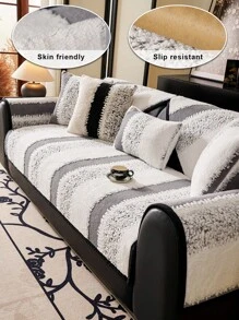 1pc Soft Plush Simple & Warm Textured Sofa Cushion, Suitable For Office, Bedroom, Living Room, Machine Washable, Four Season Use - Grey - View 1