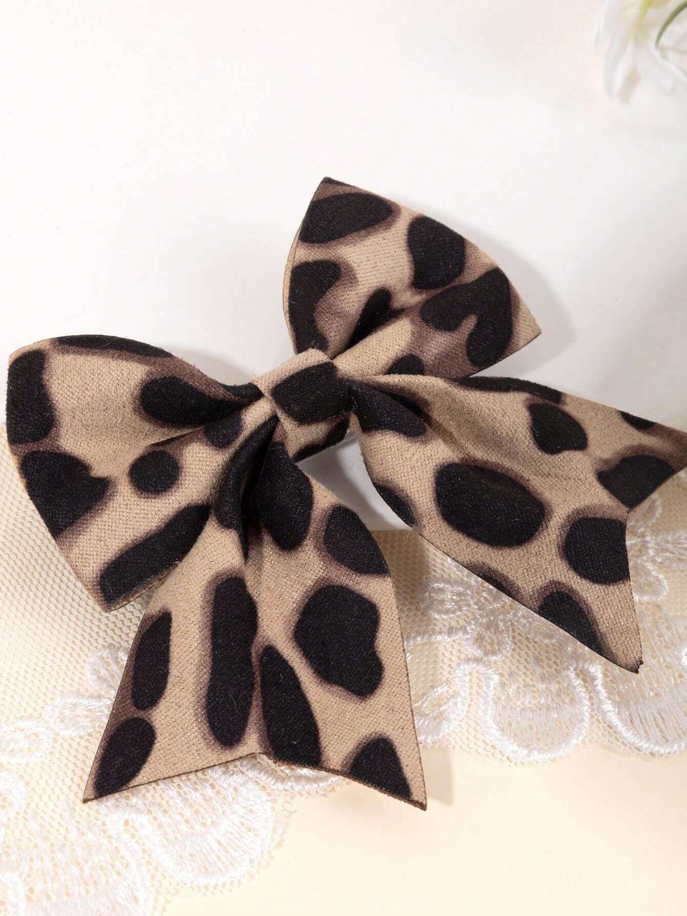 2pcs Classic Leopard Hair Bows For Girls Khaki Bow Alligator Clips With