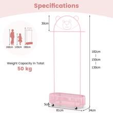 Kid Clothes Rack With 3 Adjustable Heights, Freestanding Clothes Rack On Wheels, Cartoon Wardrobe W/ Basket For Children Adults, Mobile Clothes Hanging Rod For Kids Room, Living Room, Pink - 粉色 - 查看 5