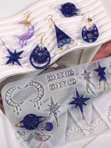 1 件月球天空流星天文耳环模具 - 硅胶环氧树脂铸造珠宝制作工具，带星夜设计 - DIY 吊坠钥匙链配件创造者 - 白色 - 查看 5