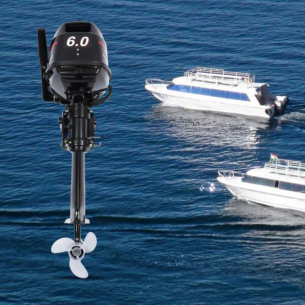 Eatssode Motor de barco de gasolina de 6 HP Motor de barco con motor fueraborda de 2 tiempos con sistema de encendido CDI Motor de gasolina fueraborda de 102 CC Adecuado para barcos de pesca, yates o kayaks (eje corto)