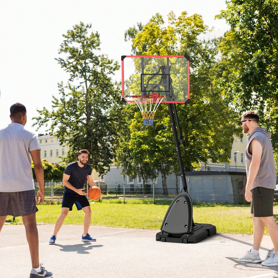 SPORTNOW Basketball Hoop Outdoor, Height Adjustable Basketball Hoop And Stand With Weighted Base, Portable On Wheels, 2.4-2.9m, Red - Red - View 1