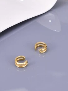 1 对不锈钢金色夹式耳环，个性化小配饰，适合无耳洞人士日常佩戴 - 金黃色 - 查看 3