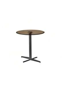 End Table  Glass Top Side/End Drink Table - Tall Modern Round Accent Metal Nightstand Furniture For Living Room, Dorm, Home Office, And Bedroom - 19.69" Round - Brown Blass/Matte Black,HomeNest9
