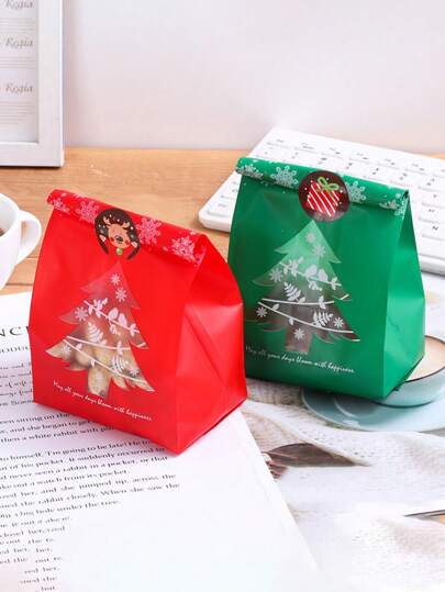 50 Pcs Mixed Christmas Packaging Bags - Reusable Self-Seal Plastic Bags For Candy, Chocolate, Biscuit, And Food Storage - Perfect For Christmas Decorations, Party Supplies, And Accessories