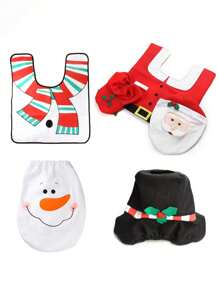 1set Santa Claus Snowman Toilet Set Cute And Creative Toilet Decoration Items Suitable For Christmas Home Bathroom Decoration Props - Multicolor - View 4