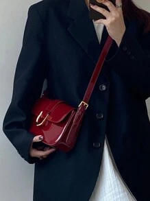 Burgundy Vintage Red Vixen Leather Square Handbag, Versatile Shoulder/Underarm Bag With Horseshoe Clasp, Detachable Dual Straps, Suitable For Girls, Ladies, Students, Career Starters, Office Workers, Commuting, School Outfits - Burgundy Red, Fashionable Burgundy Bag, Retro Inspired Bag For Women