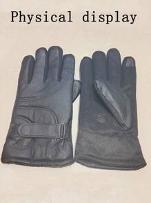 1pair Thickened Warm Leather Gloves For Men, Windproof, Waterproof, Touch Screen For Driving, Riding, Biking, Electric Scooter, Winter,Suitable For Cycling,Riding Motorcycle And Skiing,Black Gloves,Winter Hand Warmers