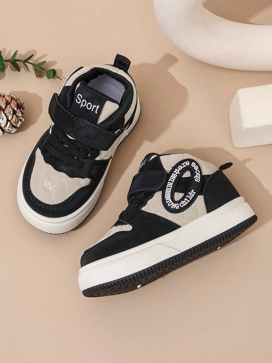 1 Pair Toddler Kids PU Leather High Top Sneakers With Hook And Loop