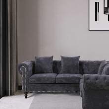 MoolSun 5.2ft Modern Luxury L-Shaped Sectional Sofa - Premium Velvet 5-Seater With Tufted Diamond Backrest & Chrome/Gold Accent Arms | Plush Deep-Seat Cloud Cushions, Space-Saving Compact Design For Apartments (Tool-Free 30-Min Assembly) - 灰色 - 查看 4