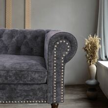 MoolSun 5.2ft Modern Luxury L-Shaped Sectional Sofa - Premium Velvet 5-Seater With Tufted Diamond Backrest & Chrome/Gold Accent Arms | Plush Deep-Seat Cloud Cushions, Space-Saving Compact Design For Apartments (Tool-Free 30-Min Assembly) - 灰色 - 查看 6